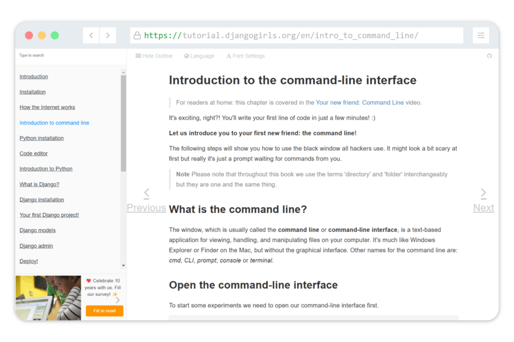 Django Girls intro to command line